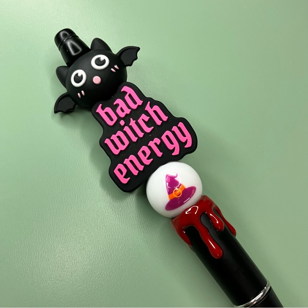 Bad Witch Energy Kawaii Bat Handmade Beaded Pen Halloween Emo Goth - Picture 2 of 5